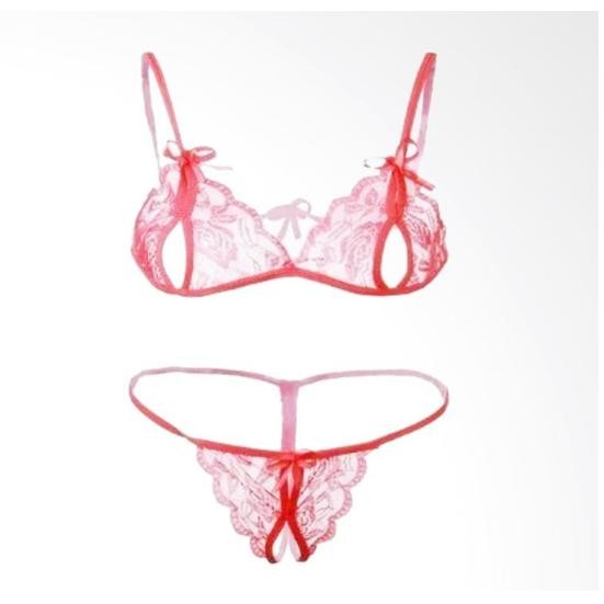 SEXY Bra Lingerie Wanita sexyTransparan Bar Set g string Open Bikini a129