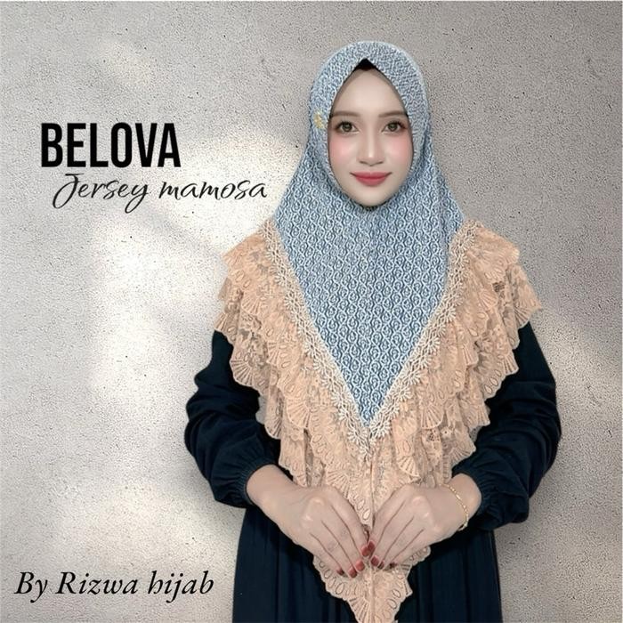 KirimCpT- Hijab Instan Belova Renda Susun Mewah Jersey Mamosa By Rizwa Hijab Wanita Muslim