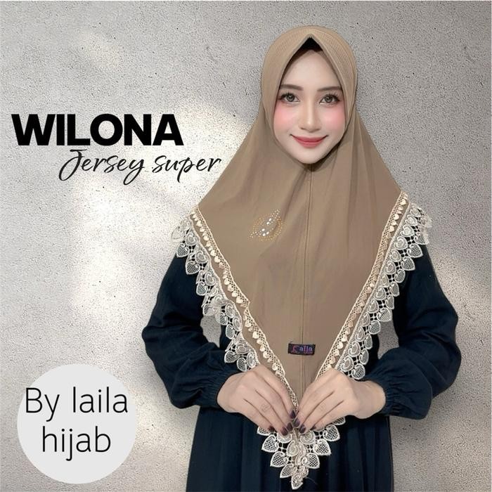 KirimCpT- Hijab Instan Wilona Bergo Pet Jersey Double Renda Senada Mewah By Laila Hijab