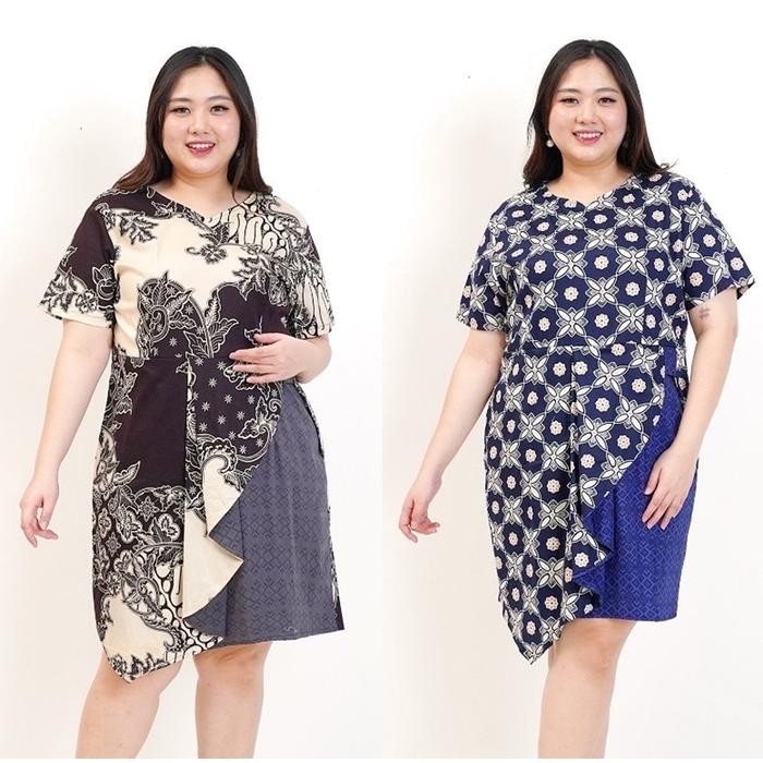 ypa5- Baju Dress Batik Wanita Big Size Jumbo 004 Baju Hamil Kerja Pesta Xxxl