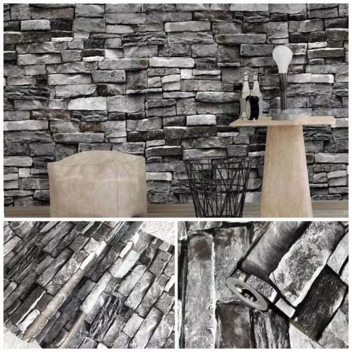 ASLI Wpaper Sticker Dinding Batu Alam Hitam 3D Dekorasi Dinding Ruang Tamu Kamar Tidur Mewah Hadiah