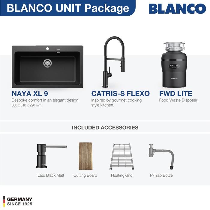 Kitchen Sink Bak Cuci Piring Granit 1 Lubang BLANCO Silgranit NAYA XL 9 Paket BLANCO UNIT dengan