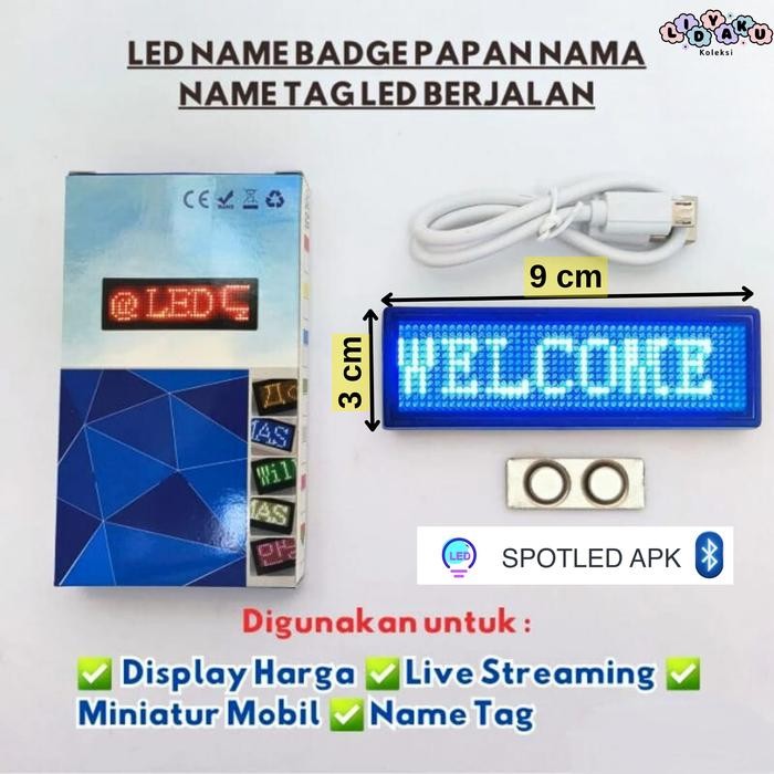 Nametag LED Mini Custome Bluetooth Papan Nama Elektronik Running Text