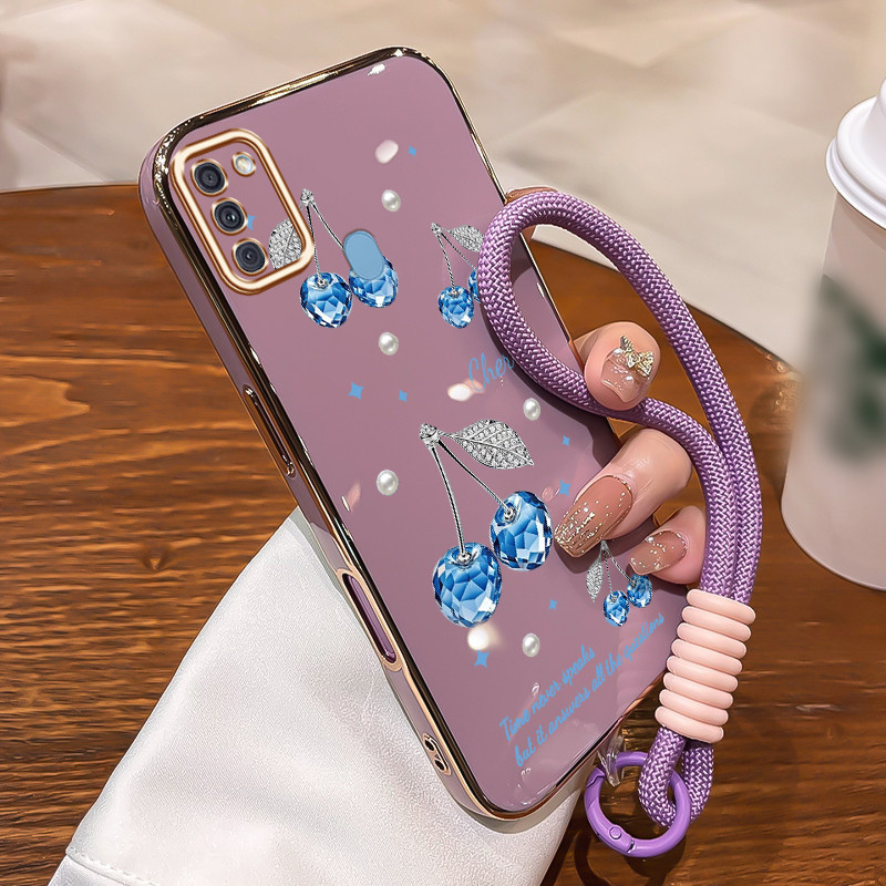 Casing Untuk Samsung Galaxy A11 M11 Case Casing pola ceri Kesing Sisi Electroplating Tali Kasing HP 