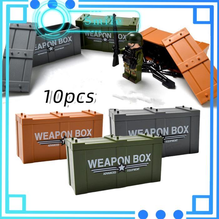 10PCS Brick Equipment Military Box Kualitas Tinggi Weapon Storage Box Building Blocks Bahan ABS