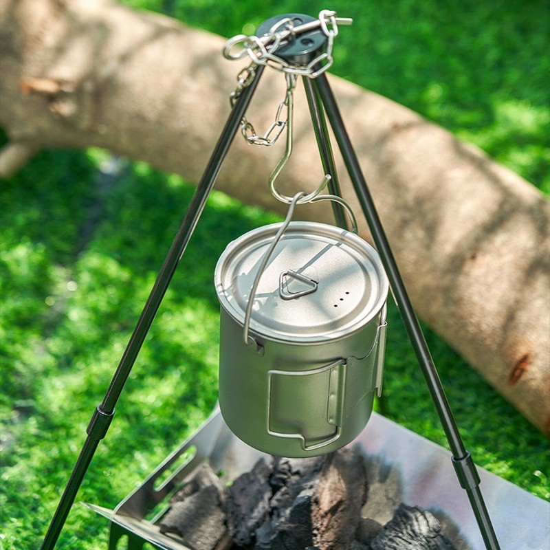 Titanium Camping Cookware Set with Folding Mug (420ml/750ml) and 750ml Pot, Lightweight Portable