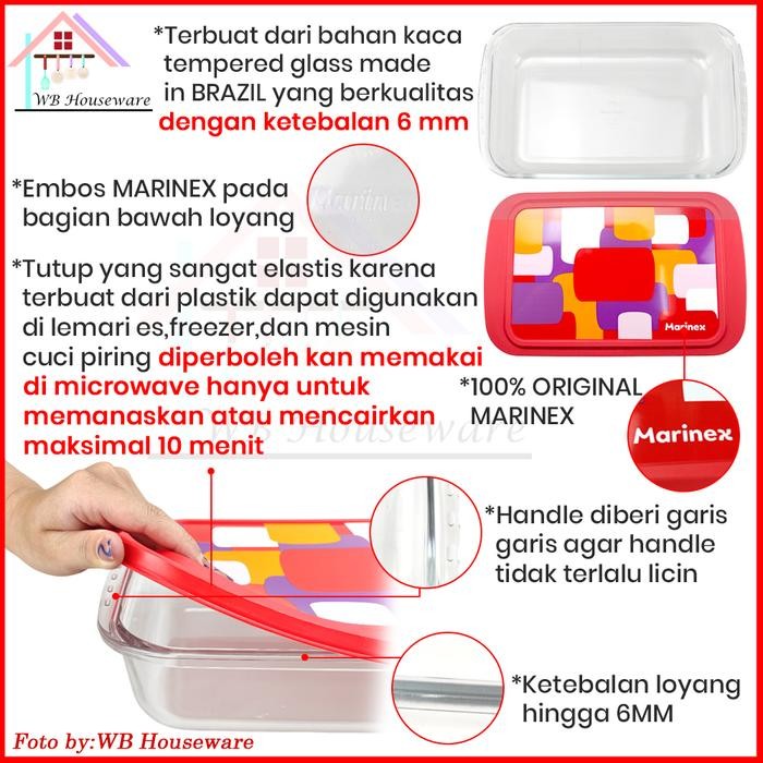 Marinex Loyang Kaca Segi + Tutup Silicon Tahan Panas 3,7Liter 6537 / Wadah Saji Prasmanan Kaca Tebal