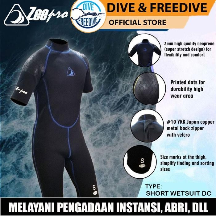 Short Wetsuit Scuba Diving Zeepro DC Neoprene Men 3mm Baju Selam Pria
