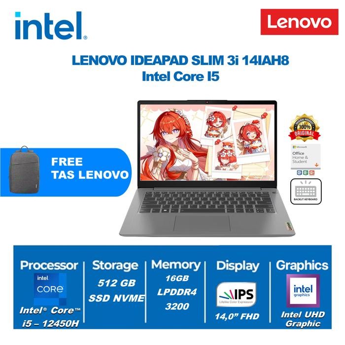 Pilihan- Lenovo Ideapad Slim 3 - Core I5 12450H 16Gb 512G Ssd 14" Fhd Ips Win11