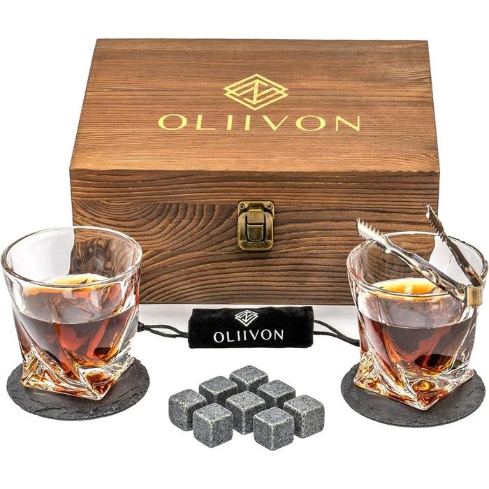 Whiskey Glass Premium OLIIVON 2 Twist Whiskey Glass Set