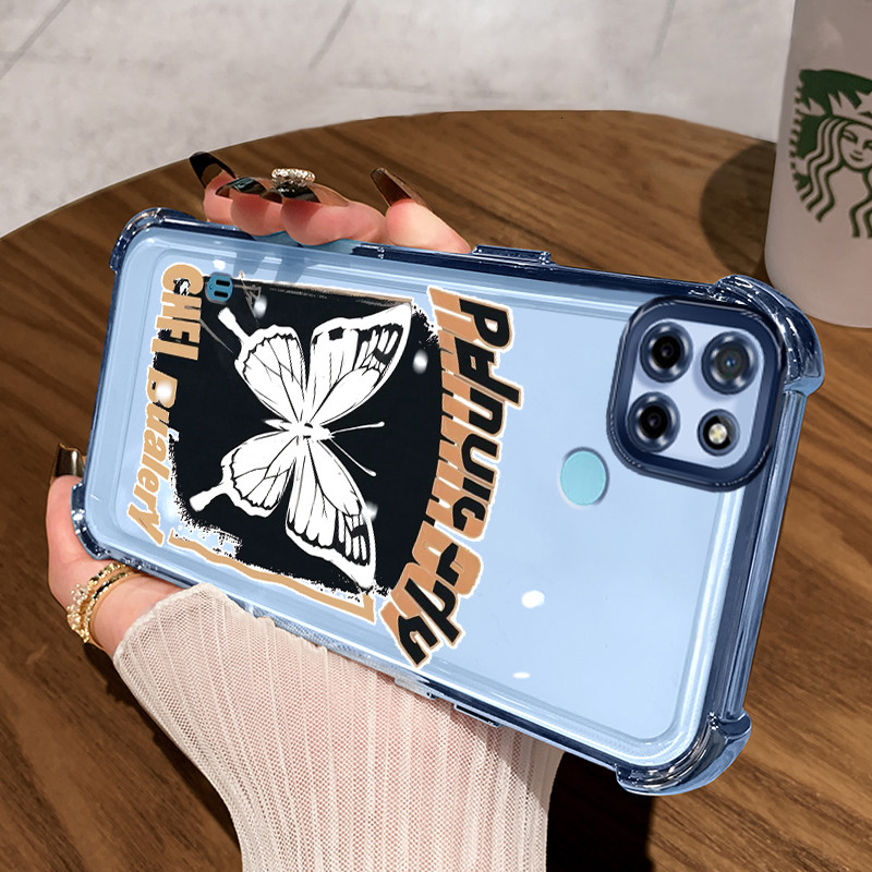 Casing Hp untuk Realme C21Y Realme C25Y C21 C15 Case Kupu-kupu Hitam Putih Kasing airbag Kesing Sili