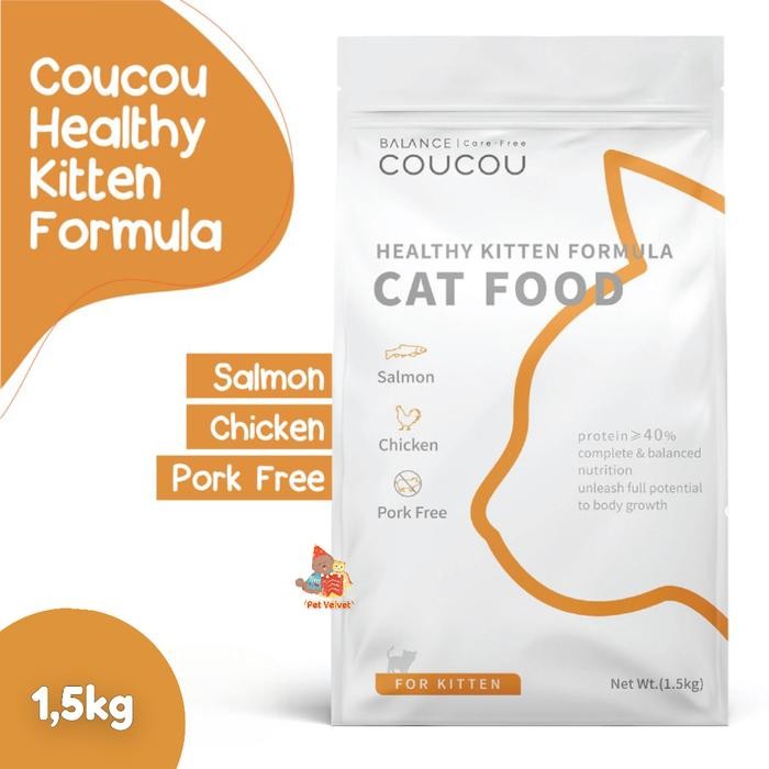 Terbaik Coucou Kitten Dry Food (Salmon & Chicken) 1,5Kg - Pork Free 100% Ori