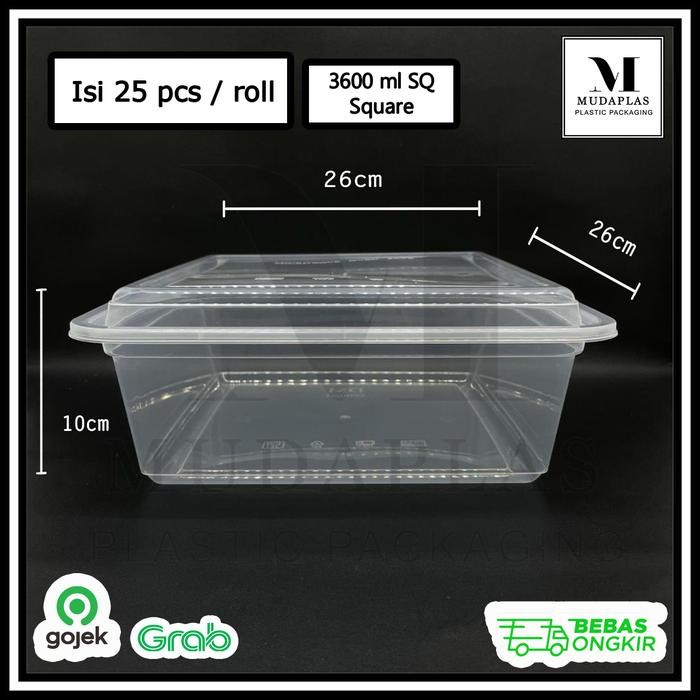 

Kotak Makan Plastik 3600 ml Square Thinwall Container DM Isi 25 pcs