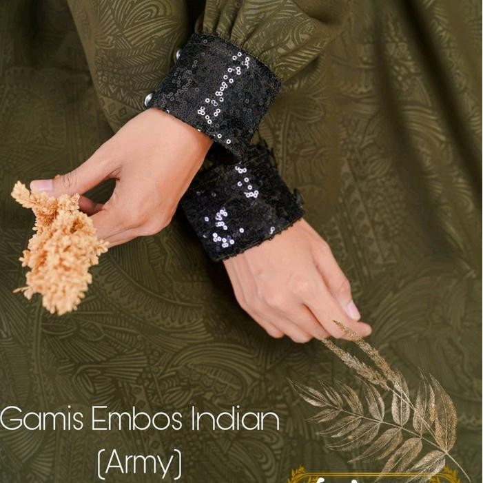 (Hermosa)Gamis Embos Indian Hermosa Warna Army/gamis lebaran army/gamis embos army/gamis hermosa