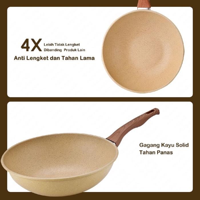 [Gma] Texania Wajan Keramik 30Cm Wajan Anti Lengket Warna Cream Kitchenware