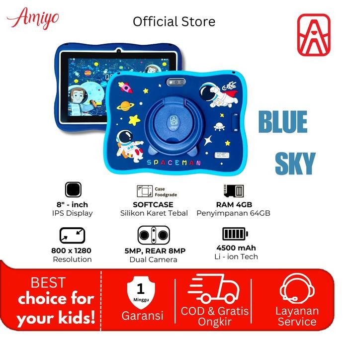 Pilihan- Amiyo Tab Study Kids A15Pro Astronout 8 Inchi Wifi/Hotspot Only Ips Screen 4500 Mah