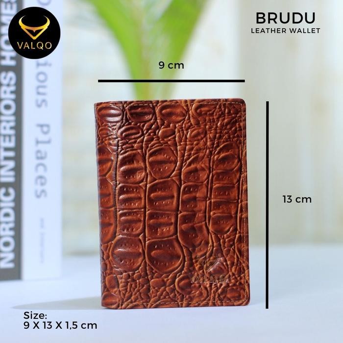 VALQO BRUDU Dompet Kulit Sapi Motif Buaya Pria Cowok Kartu Laki Berdiri 3/4 Hitam Uang