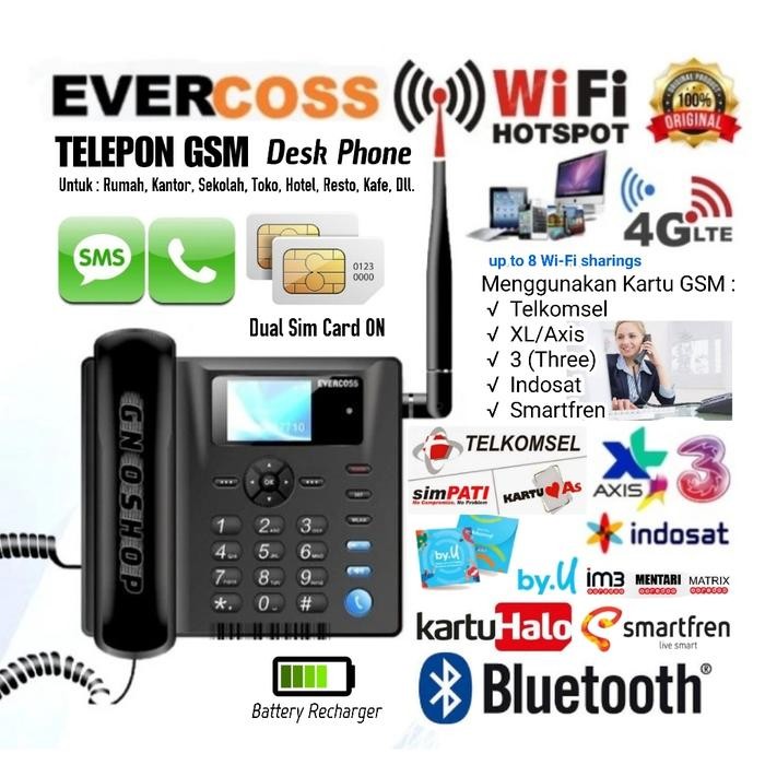 Pilihan- Telepon Gsm Wifi Hotspot Untuk Rumah Kantor - Evercoss Ds01 Desk Phone