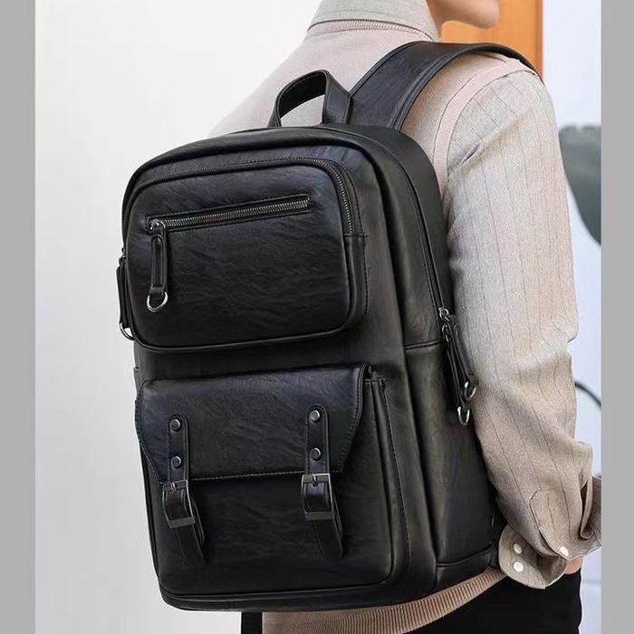 [Max-Mor] M198 Tas Ransel Kulit Pria Tas Backpack Pria Bags Kulit Pria Premium Hitam Tas Ransel