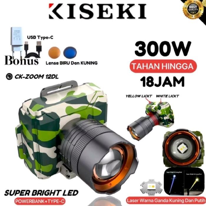 Kiseki Senter Zoom Dual Cahaya Putih Kuning 300 Watt Super Bright Led CK-ZOOM 12DL Baterai 7800mAh