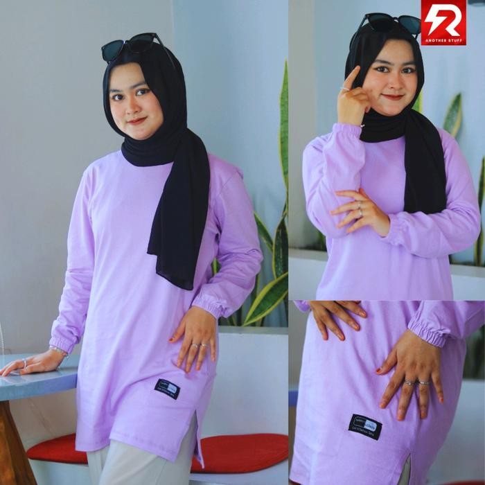 Pilihan- Atasan Kaos Tunik Polos Oversize Dewasa Hitam Putih Muslim Basic Lengan Panjang Tangan