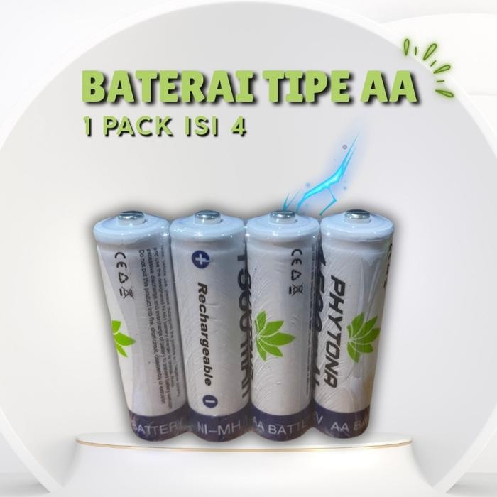 RJ BATERAI AA/A2 RECHARGEABLE ISI ULANG PHYTONA 1500MAH - CHARGER JAM WARNA PUTIH