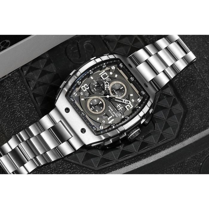 Buy 1 Get 1 Evans Jayden Jam Tangan Pria 9554-2 Rantai Stainless Steel Kaca Sapphire Chronograph