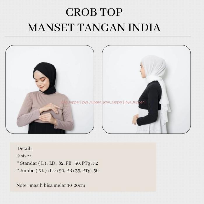 ORIGINAL Manset Baju Croptop India Lengan Panjang Wanita Hijab Rayon Premium READY STOCK