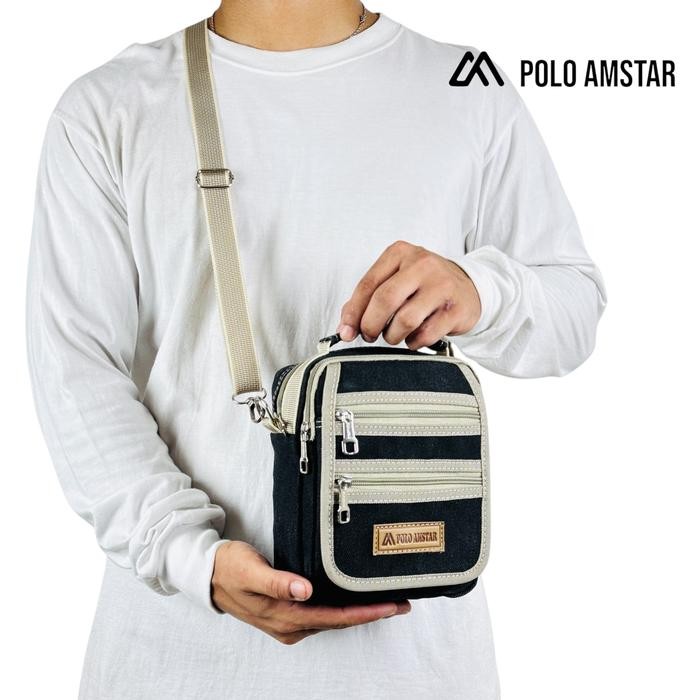POLO AMSTAR Tas Pria Selempang Kanvas Tas Hp Tas Kecil