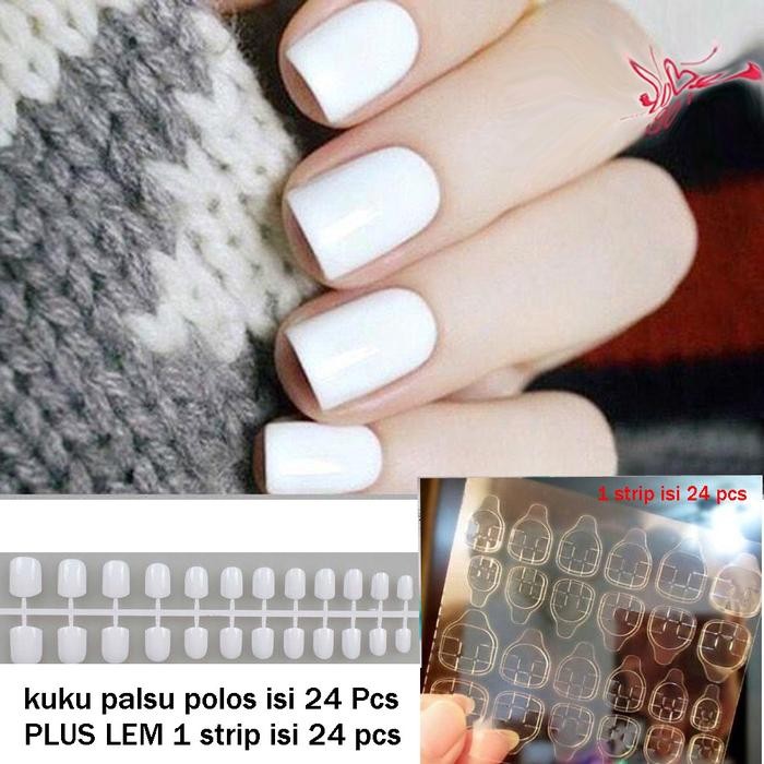 Kuku Palsu Polos Putih Glossy Plus Lem - Nail Art Wedding