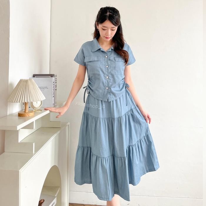 YASUI - Alicia Denim Set Setelan Atasan Rok Denim Wanita