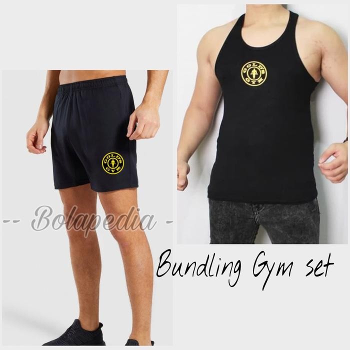 ohxi- Gold-Gym Bundling / Stelan Kaos Olahraga Gym Fitnes Pria Training