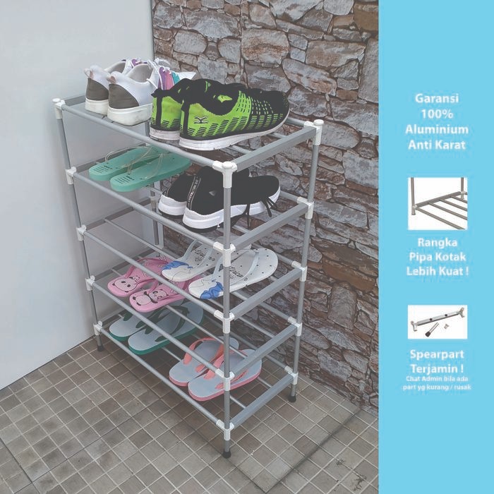 ASLI RSB05 RAK SEPATU ALUMINIUM / LEMARI SEPATU ALUMINIUM 5 SUSUN READY STOCK