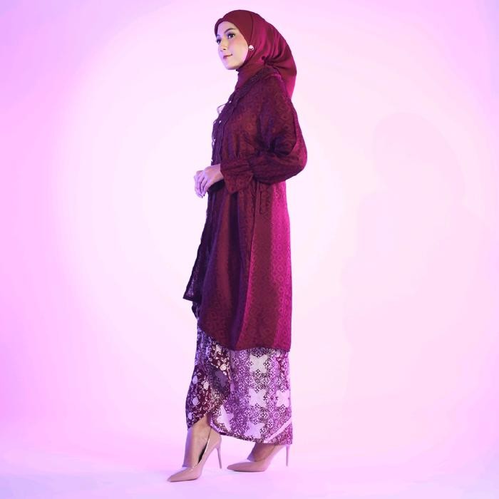 1fihz- Kaluna Tunik Kebaya Batik Viscose Modern, Atasan Kebaya Polos Rok Lilit Batik Wisuda