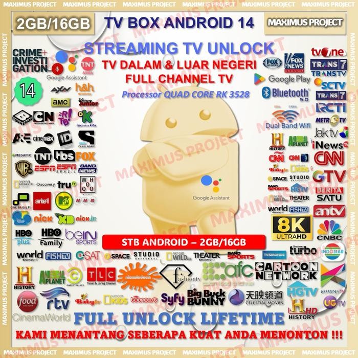 3j4e- Smart Tv Box Android 14 Ram 2Gb Rom 16Gb 2/16 Bluetooth Dual Wifi 4K 6K 8K Evpad 10P