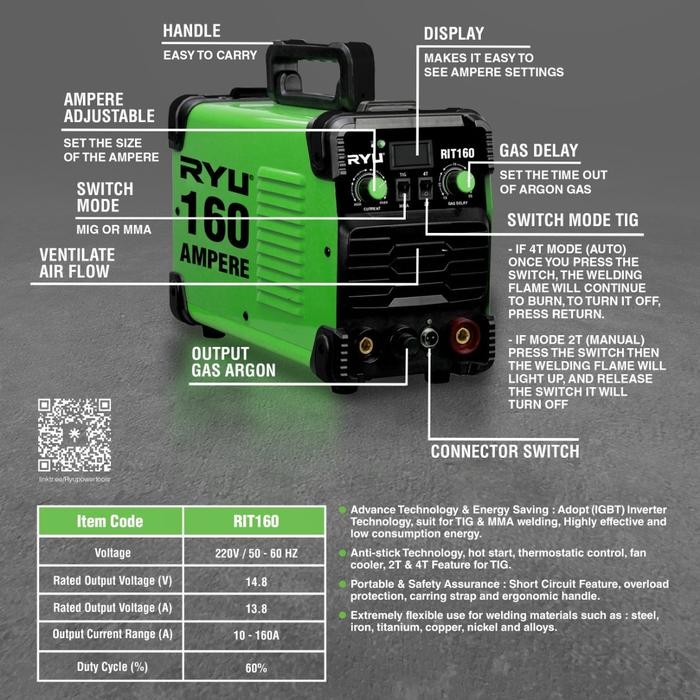 Terhemat Mesin Las Argon Tig 160 A Ryu Rit160 Rit 160 Las Stainless Terlariss !!