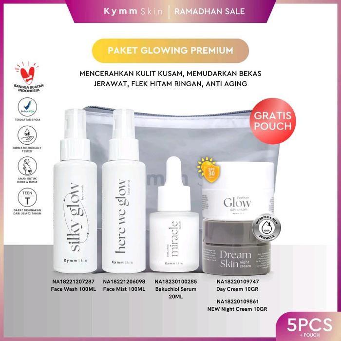 PROMO! KYMM SKIN 5pcs PAKET LENGKAP GLOWING [Free Pouch, Facewash, Facemist, Serum 20ml, Day Cream
