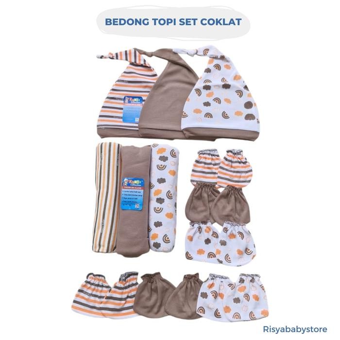 GoBabycute- 12Pcs Bedong Set Topi Bayi Baru Lahir 0-3 Bulan Bedong Topi Set Newborn Sni Bedong