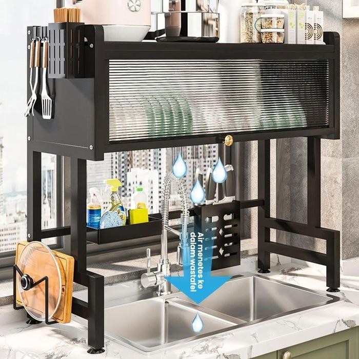 Rak Piring Wastafel Rak Dapur Stainless Steel Dengan Penutup /Rak Piring Tertutup /Rak Piring