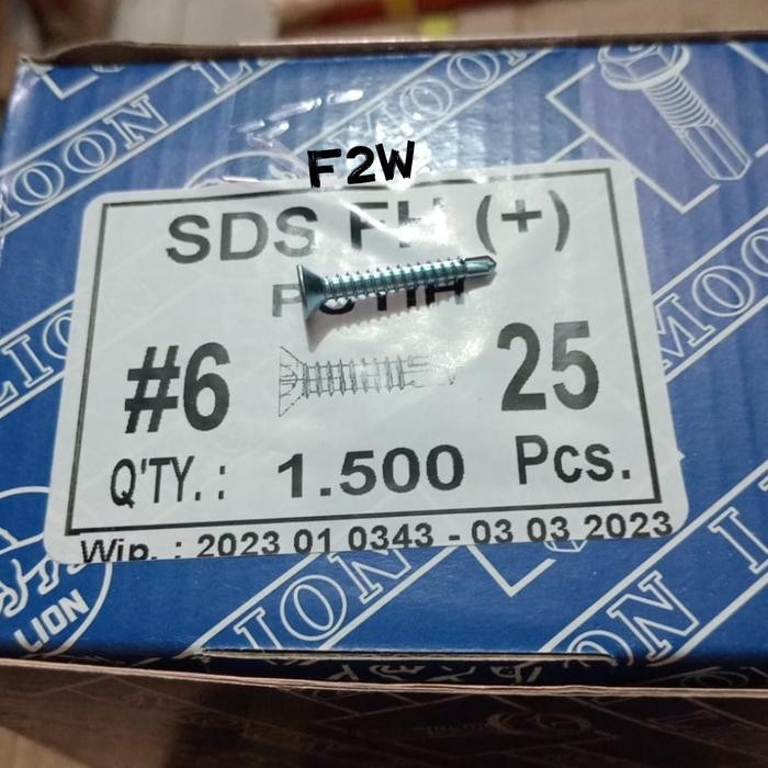 #6X25 SEKRUP SDS FH (+) PUTIH 6X25 MOON LION SKRUP ROOFING PUTIH SDS #6X25 6X1"