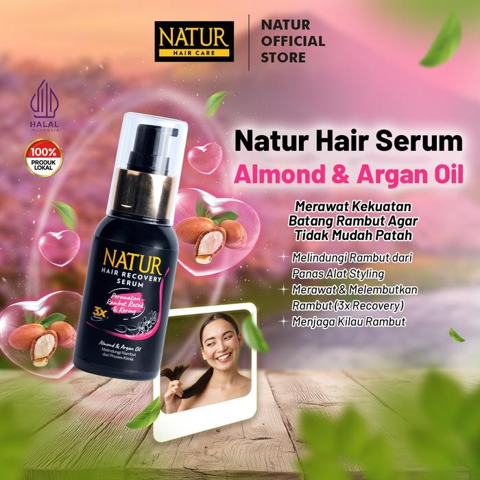Natur Hair Recovery Serum Almond & Argan Oil 60 ml - Haircare Serum Melembabkan Rambut Acid Kering