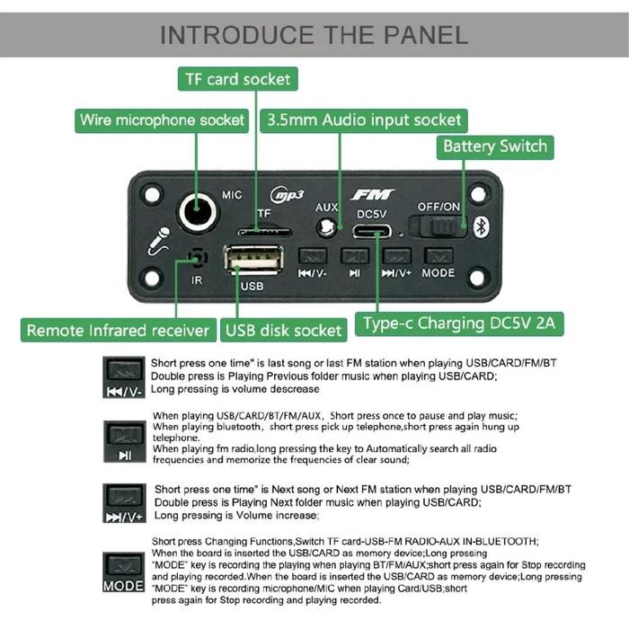 2X5W Modul Mp3 Player Stereo Amplifier Dc 3.7V - 5V Bluetooth Mic Karaoke Terlaris