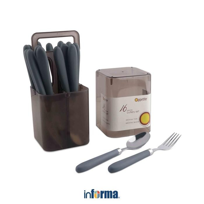 RRShop- Appetite Set 16 Pcs Hugo Alat Makan - Abu-Abu