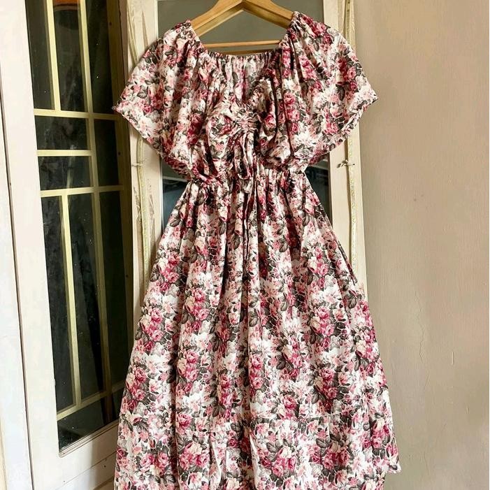 Dress Ciara Ld 160 Rayon Jumbo Dengan Serut Depan Dan Lengan Pendek - Katun, Wanita, Motif, Muslim,