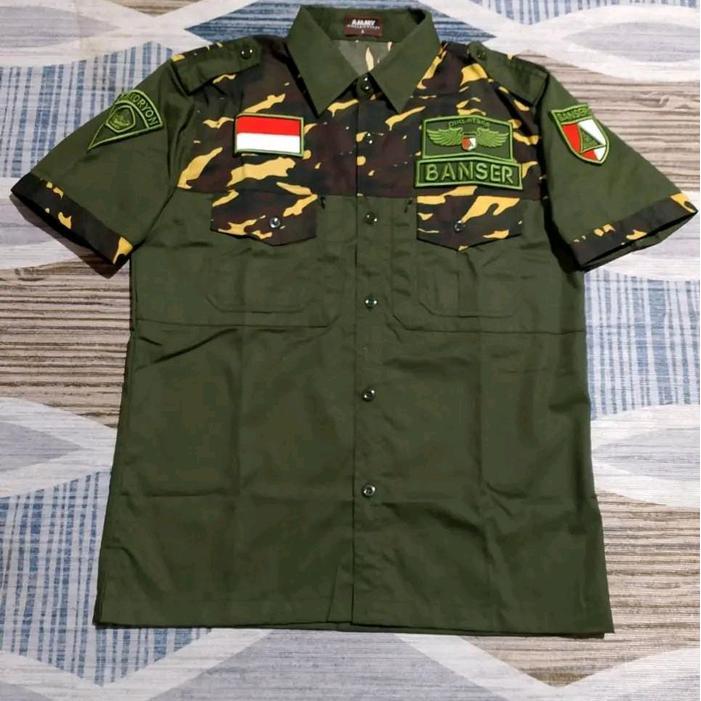 Baju Kemeja Pendek Banser Bordir Hijau Timbul Pria Terlaris