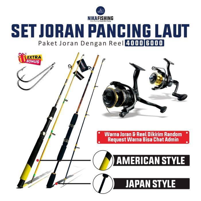Paket Set Joran Pancing Laut Strong Fiber Glass Dan Reel Daido Shikari Size 4000 Dan 6000