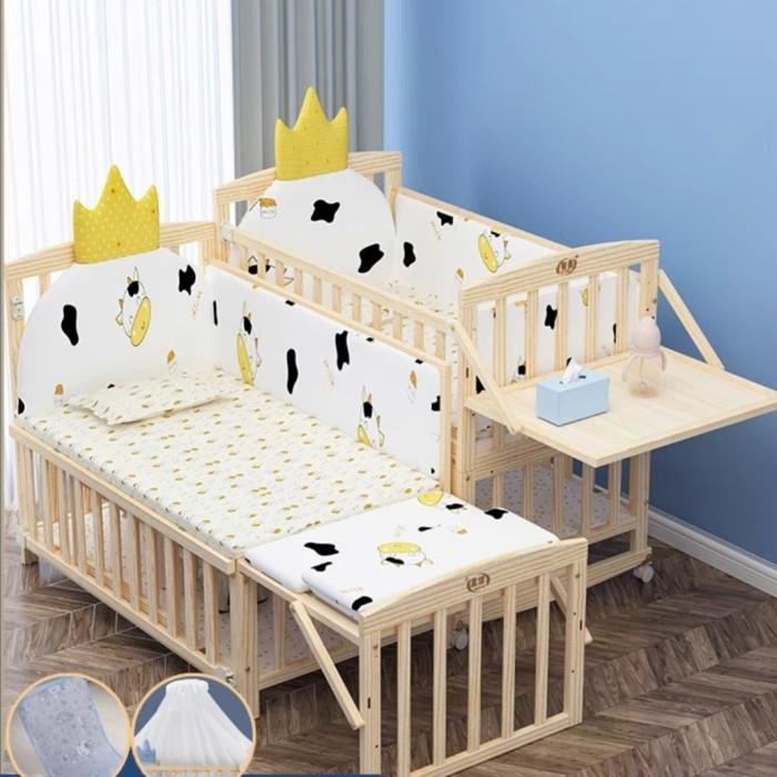 Baby Box Tempat Tidur Bayi Bed Kasur Kelambu Multi fungsi Natural Kayu - Motif A