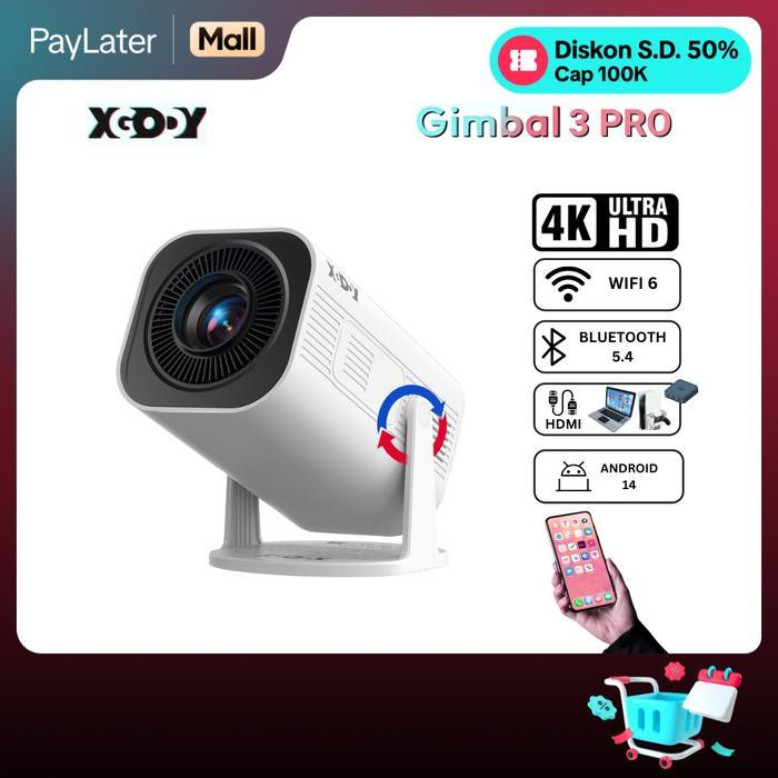 Promo Xgody Gimbal 3 Pro Smart Proyektor Lcd Android 14 - 720P - Auto Keystone - Netflix - Youtube -