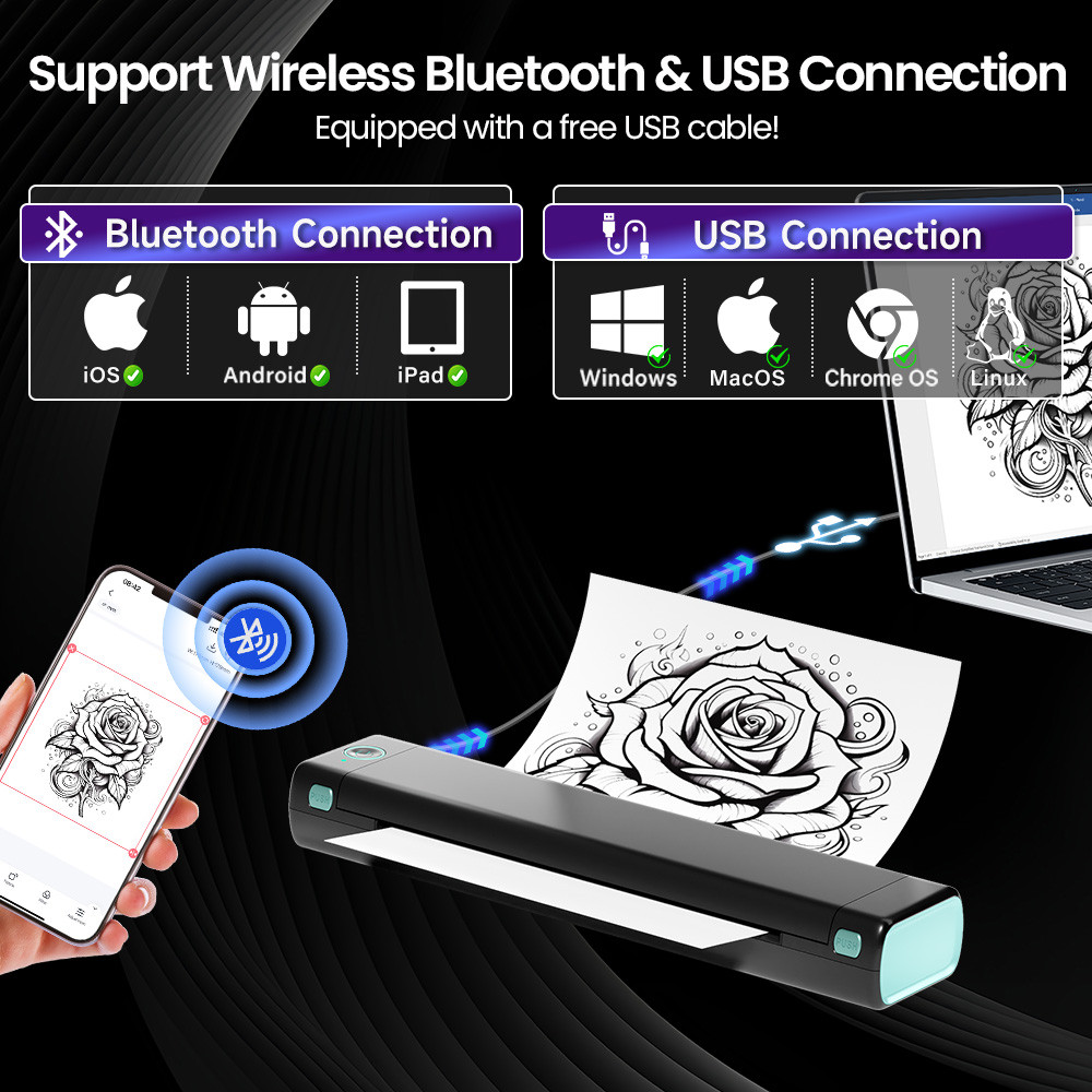 Phomemo M08F A4 Portable Blutooth Thermal Printer Supports A4 Paper Compatible with Android & iOS