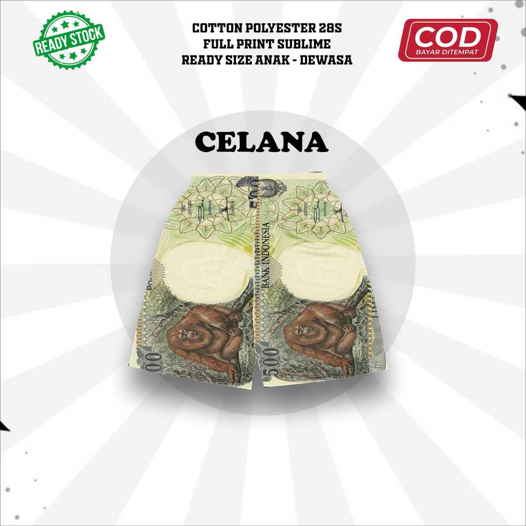 Celana Jersey Motif Uang 500 Lima Ratus Monyet Jadul Bawahan Sport Duit Gambar Unik Full Printing Su